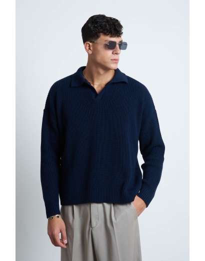 Maglione a polo cropped blu