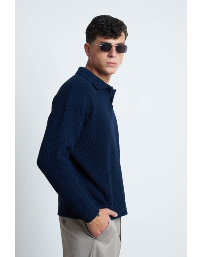 Maglione a polo cropped blu