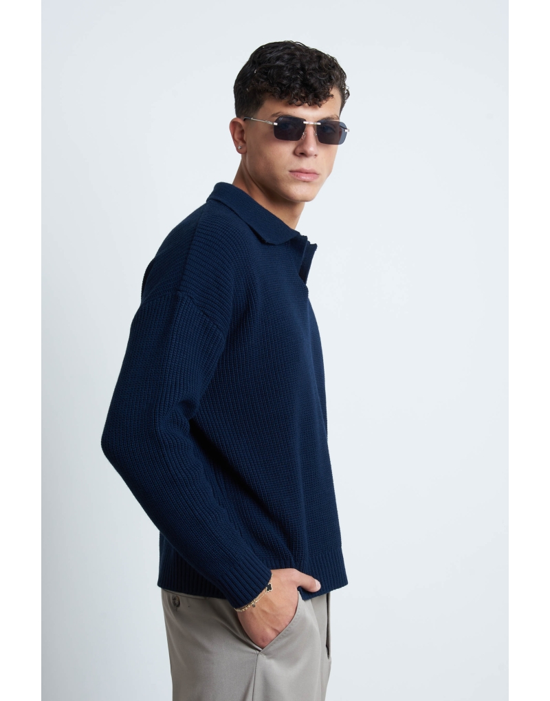 Maglione a polo cropped blu