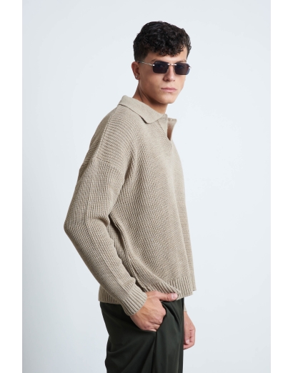 Maglione a polo cropped beige