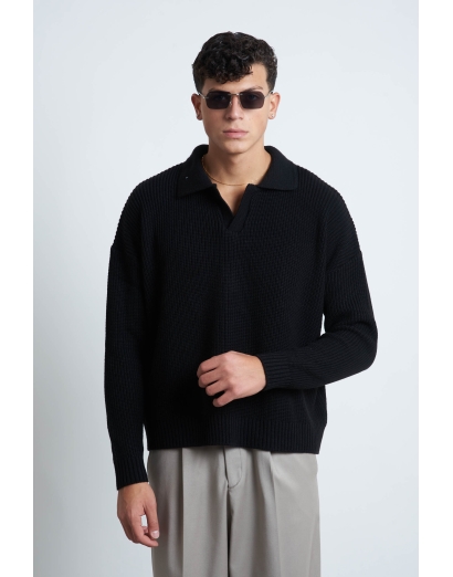 Maglione a polo cropped nero