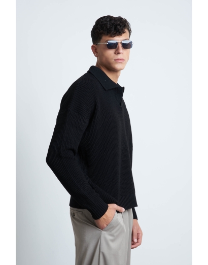 Maglione a polo cropped nero