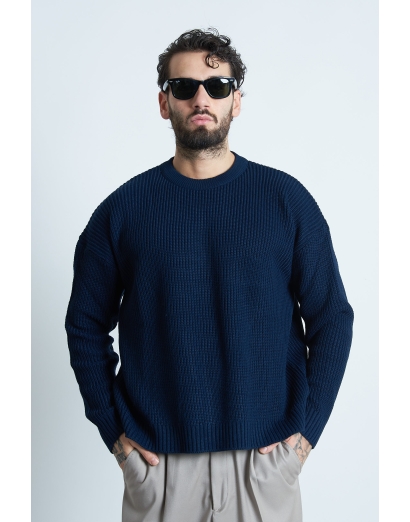 maglione girocollo cropped blu