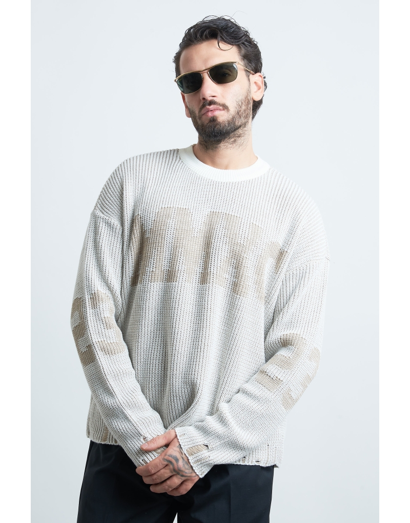 maglione cropped stampa panna