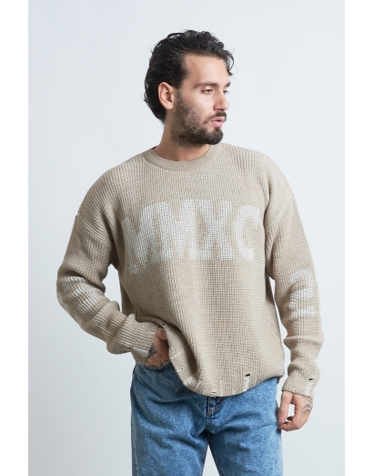 maglione cropped stampa beige