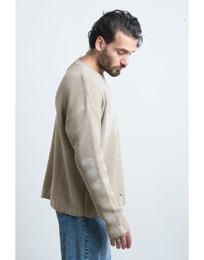 maglione cropped stampa beige